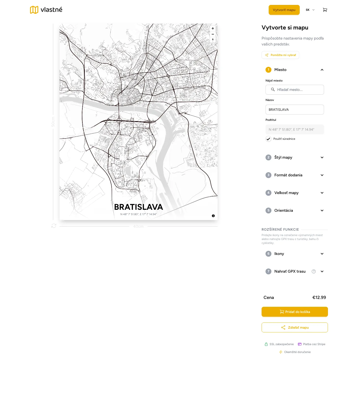 Vlastne.sk Map Creator Mockup